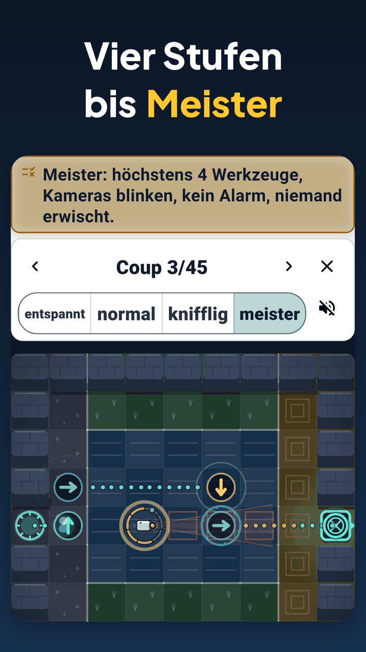 Stufenwahl in CaperGrid von Entspannt bis Meister