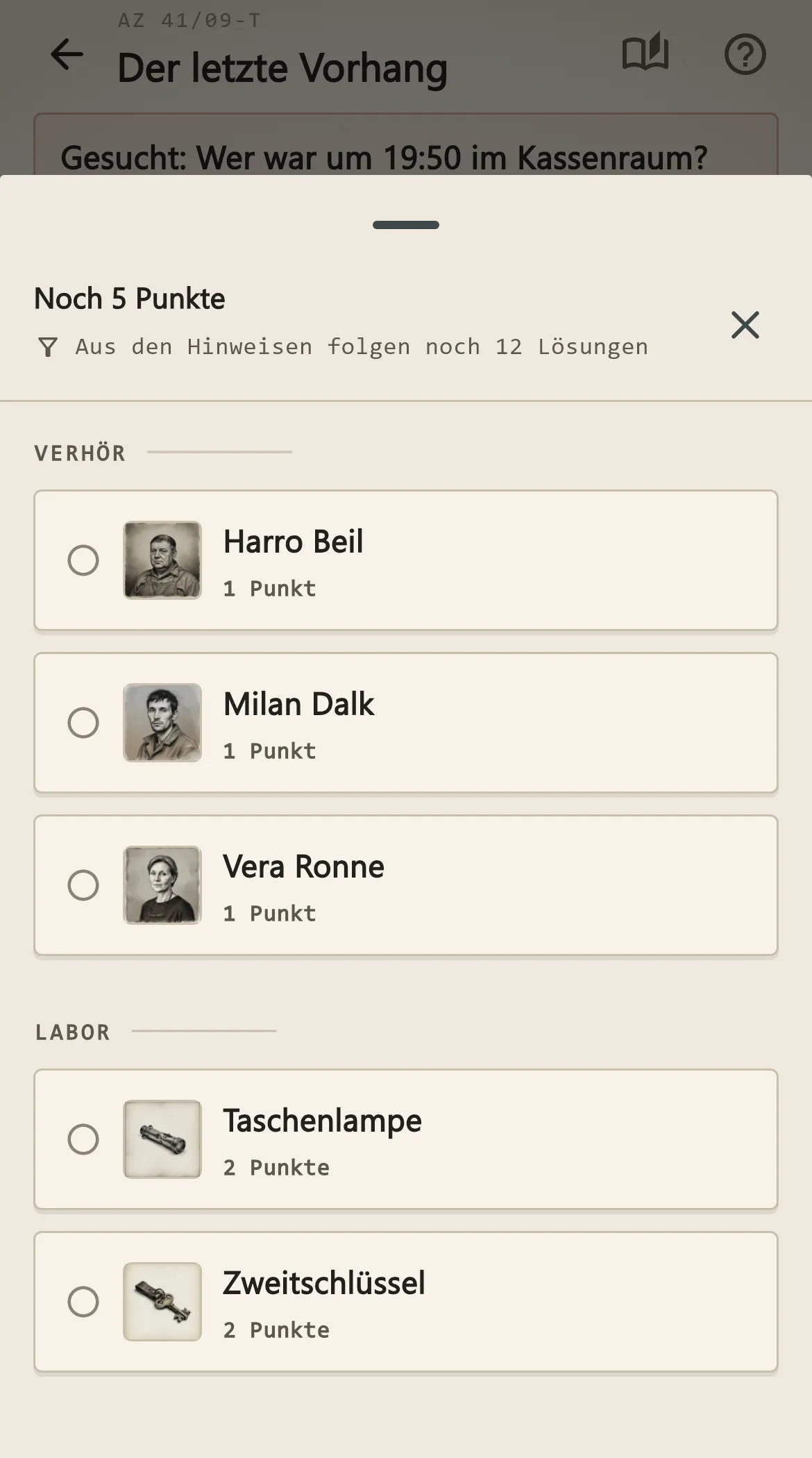 Ermittlungsschritte in Indizio